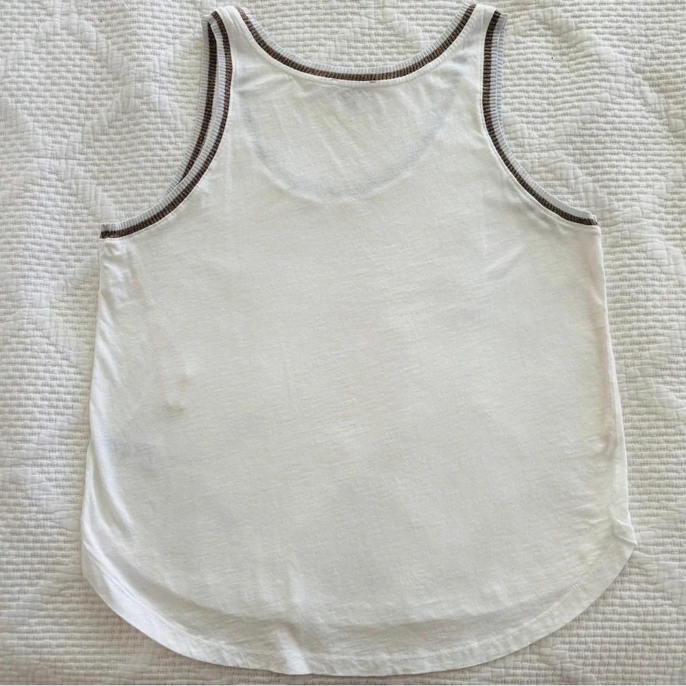 Democracy | Hi Lo Tank Top with Bronze and Silver Metallic Contrast Trim Large - Picture 9 of 15